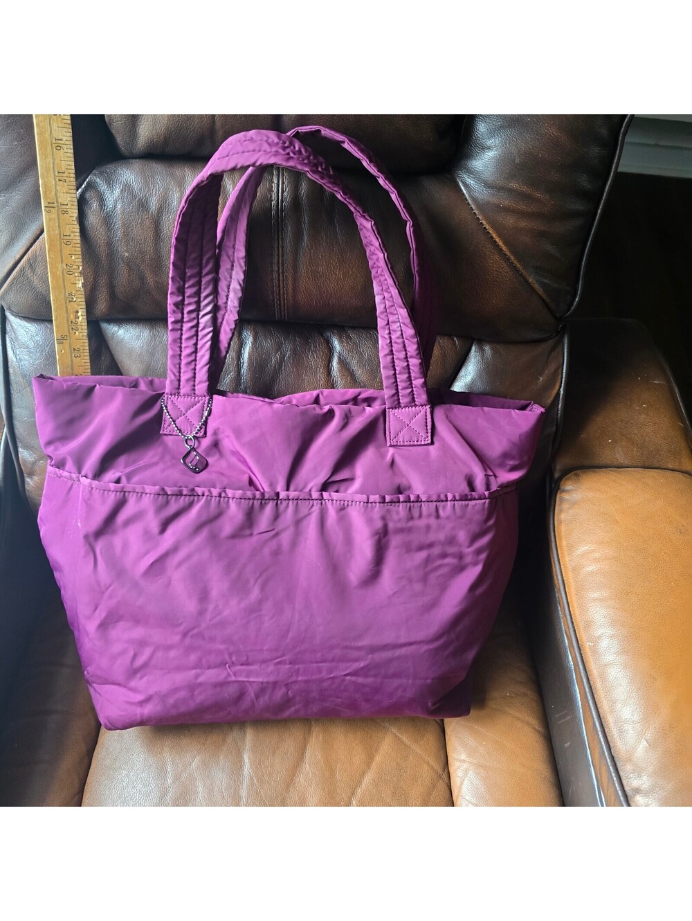 Fabletics Magenta Nylon Gym Tote Bag Travel Carry On Shoulder Bag Pocket